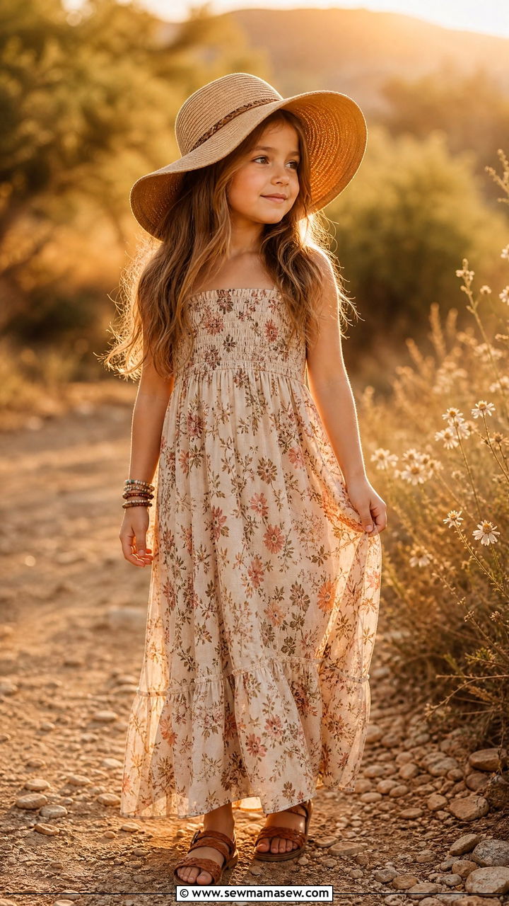 Boho Maxi Dress with Sandals - 30 Summer outfits for little girls