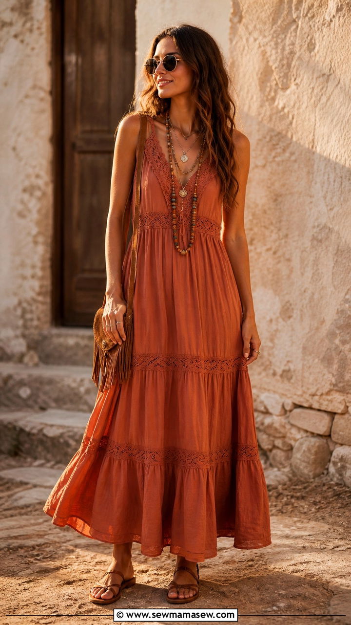 Boho Maxi Dress with Sandals Outfit - 40 Summer outfits for women