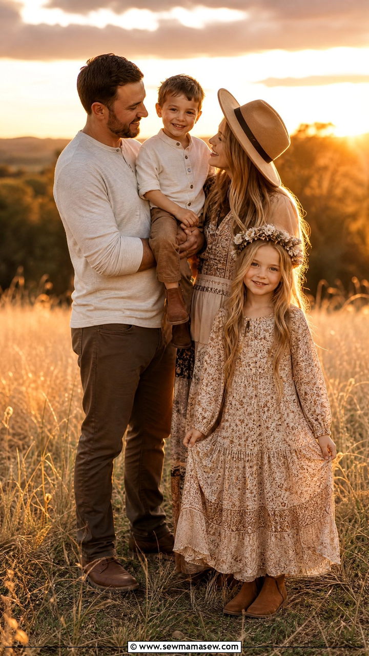 Boho Maxi Dress with Suede Boots Outfit - 30 Kids family photo outfits