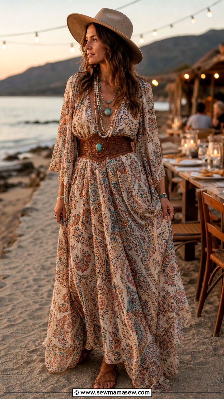 Boho Maxi Dress with Western Belt and Sandals - 40 western outfits for women