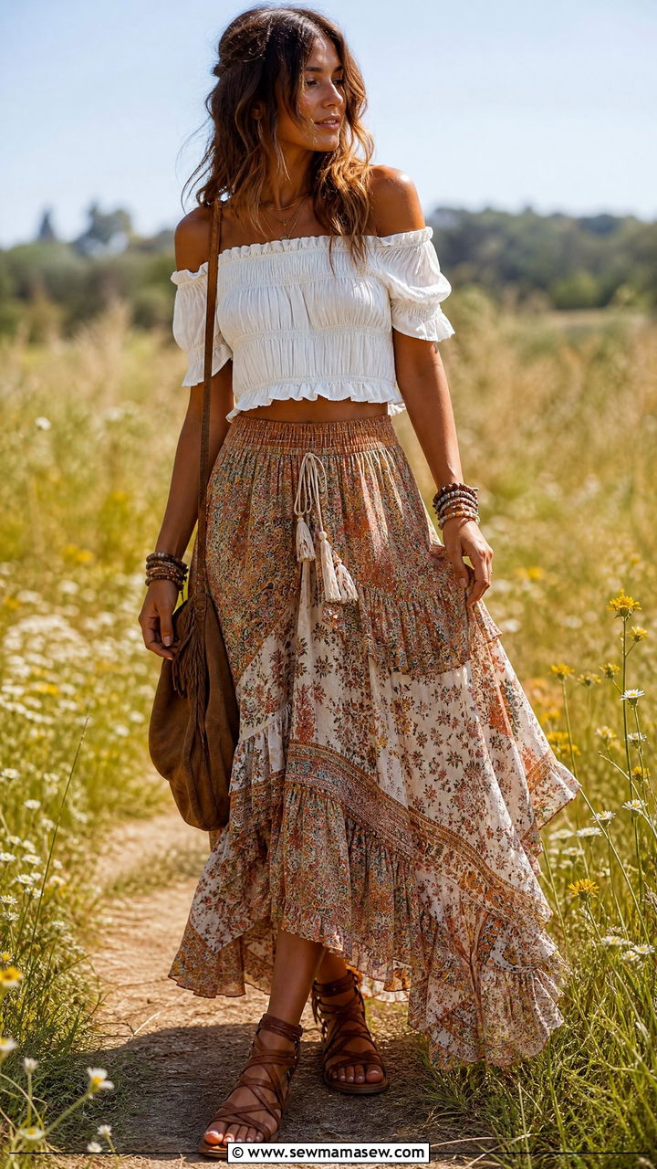 Boho Maxi Skirt And Off Shoulder Top - 35 maxi skirt outfits inspo