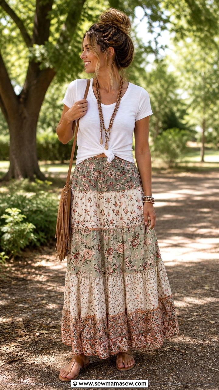 Boho Maxi Skirt And Tee Mom Outfit - 40 Stylish outfits for moms