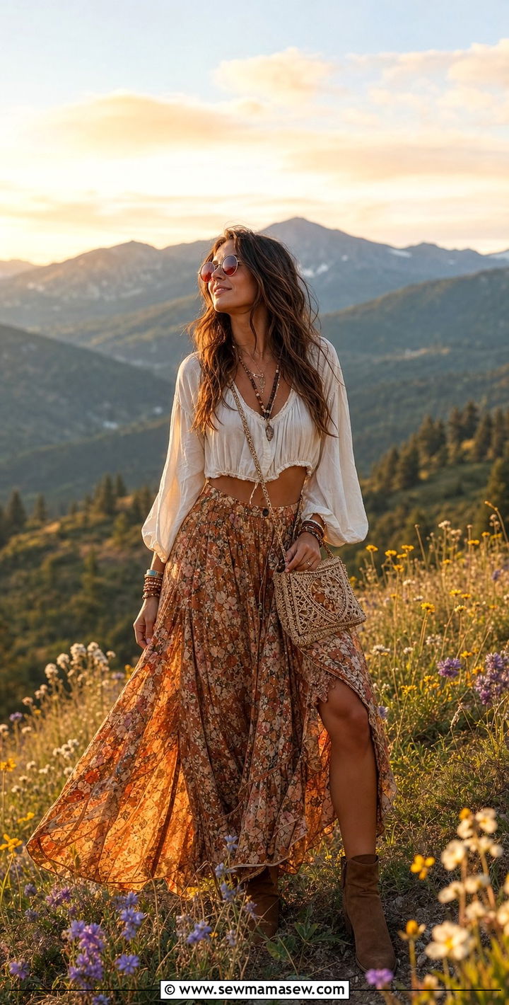 Boho Maxi Skirt Outfit For Mountain Meadows - 25 Summer mountain outfits