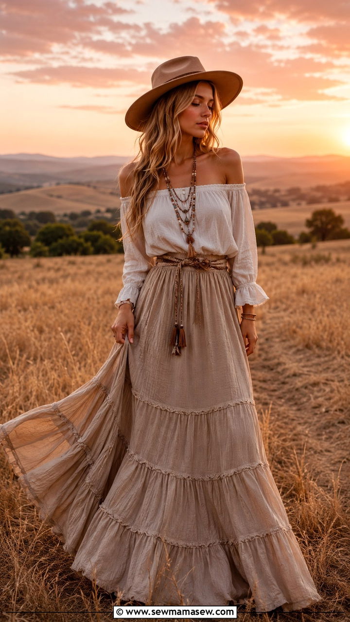 Boho Maxi Skirt Solo Photoshoot Outfit - 30 Solo photoshoot outfit ideas