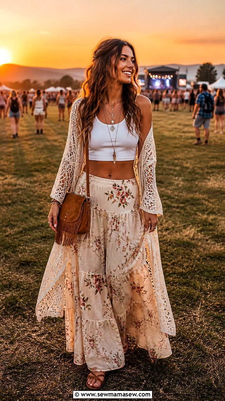 Boho Maxi Skirt and Crop Top Concert Outfit - 40 Concert outfit ideas