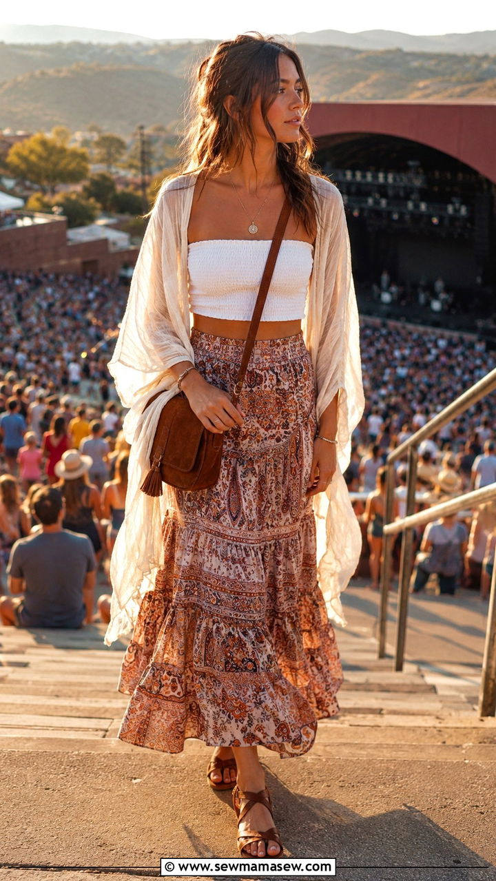 Boho Maxi Skirt and Crop Top Outfit - 20 Amphitheater concert outfit ideas