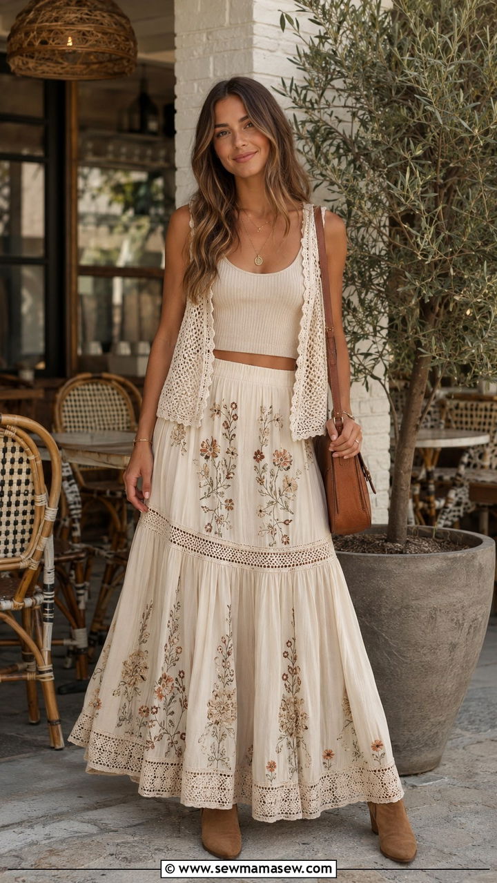 Boho Maxi Skirt with Crochet Tank - 20 maxi skirt outfits 2026