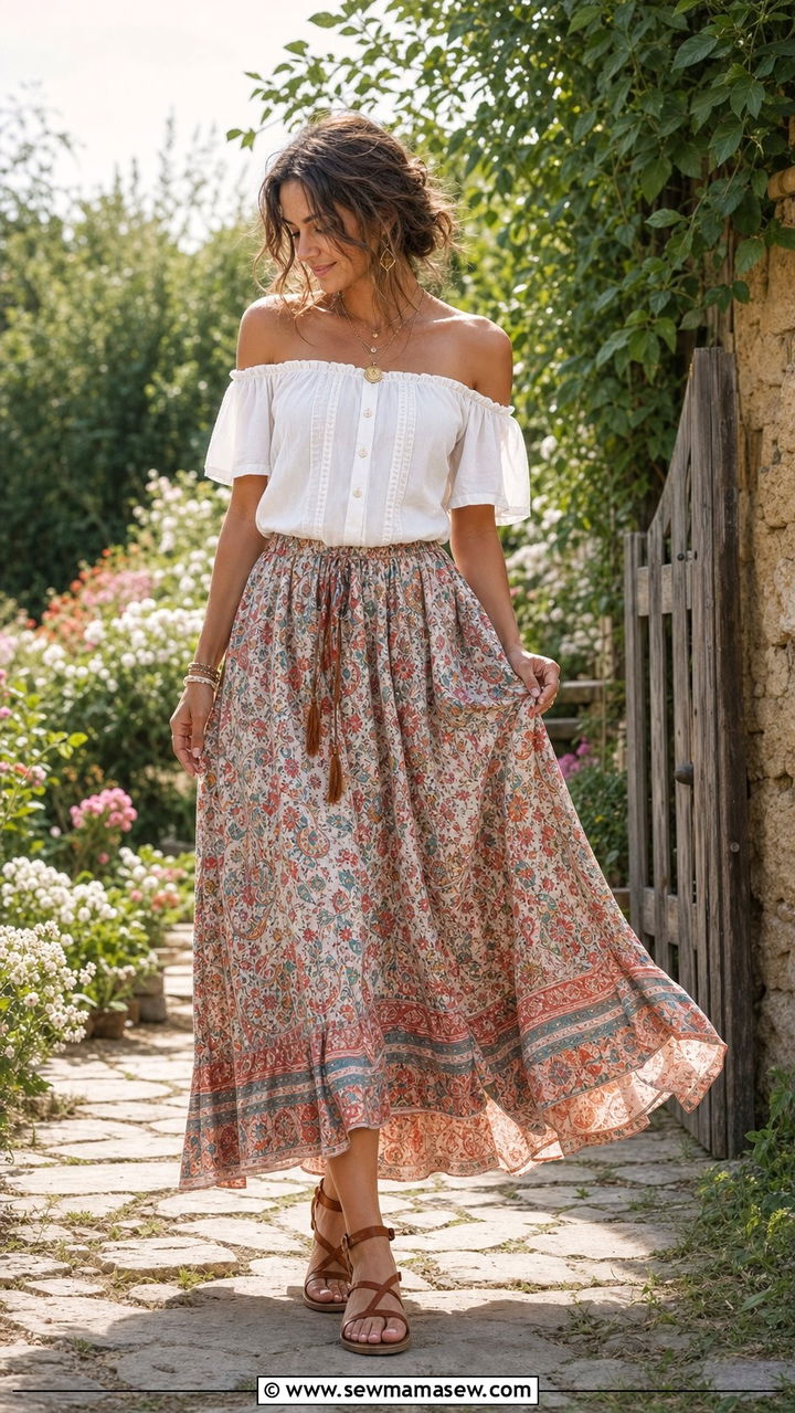 Boho Maxi Skirt with Off Shoulder Top - 35 casual maxi skirt outfits