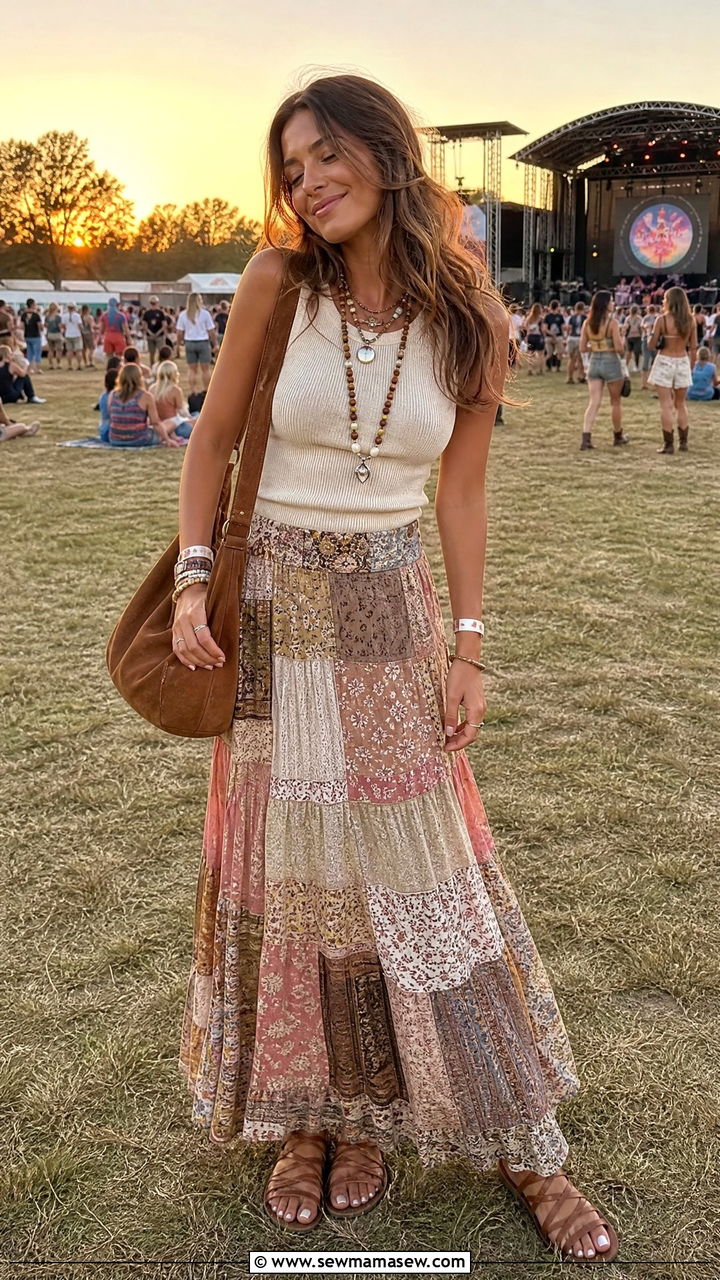Boho Maxi Skirt with Simple Knit Tank - 30 Summer cottage outfits