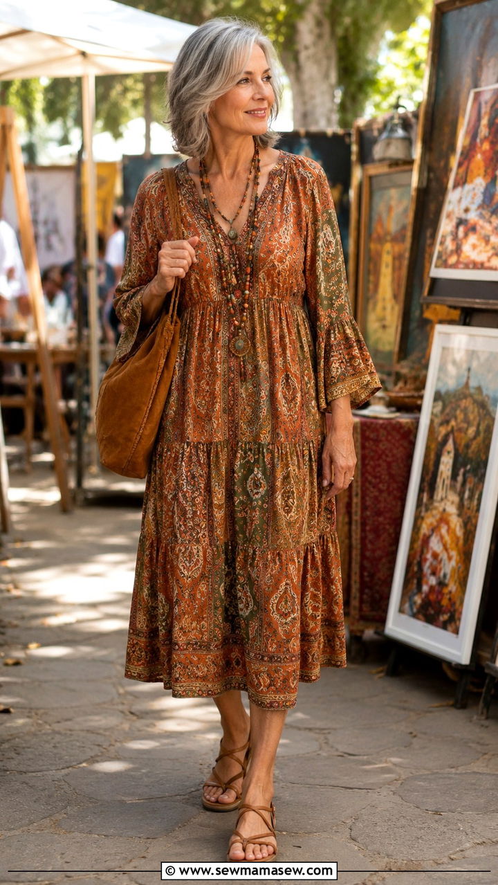 Boho Print Dress Outfit for Women Over 50 - 30 Dress outfit ideas for women over 50