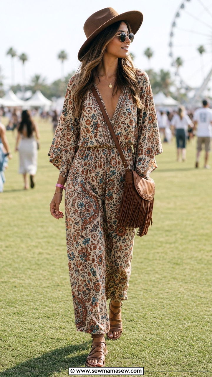 Boho Spring Jumpsuit With Wide Brim Hat - 25 spring jumpsuit outfit ideas