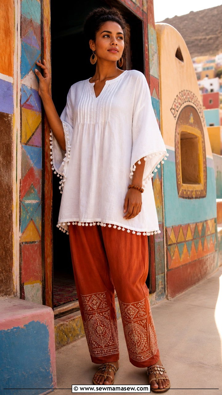 Boho Tunic With Embroidered Pants - 20 Aswan outfit ideas