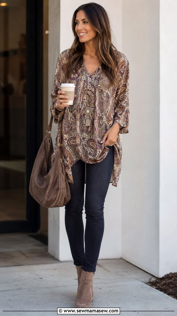 Boho Tunic With Skinny Jeans And Ankle Boots - 25 boho chic outfits aesthetic