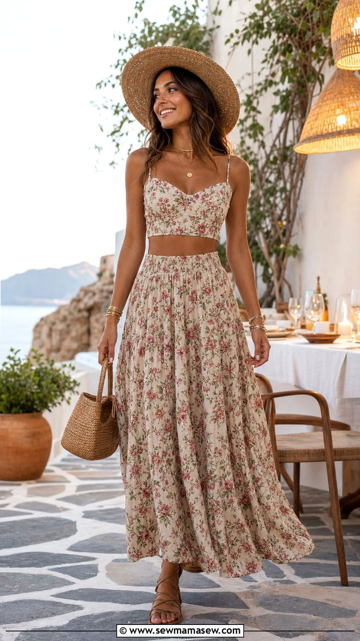 Boho Two Piece Set with Crop Top and Matching Maxi Skirt - 35 casual boho outfits