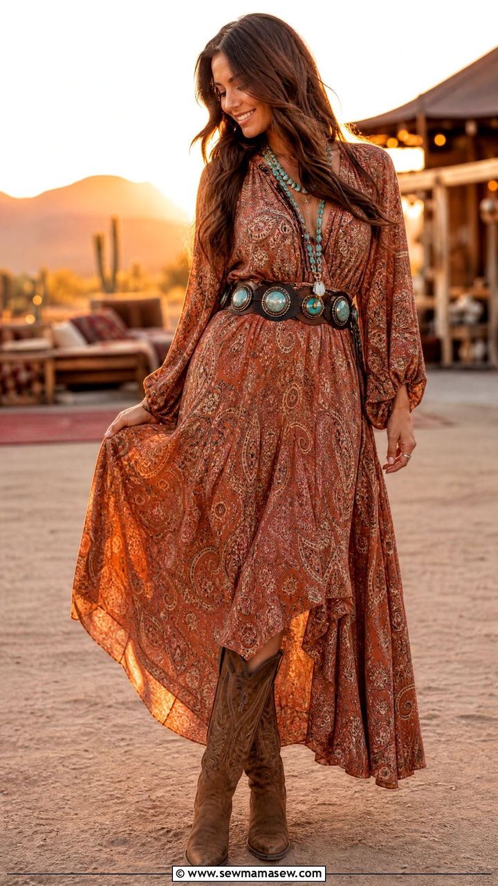 Boho Western Maxi Dress Outfit - 25 Funky western outfit ideas