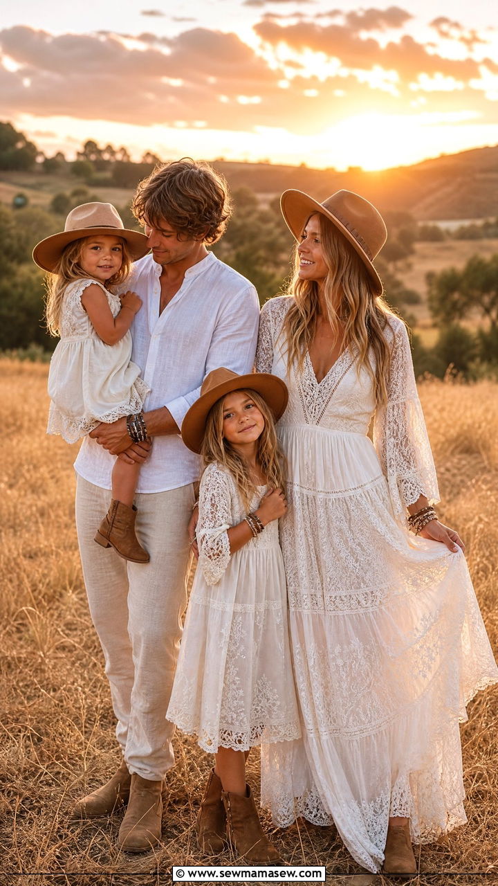 Boho White Lace Matching Family Outfits - 30 Matching summer family outfits