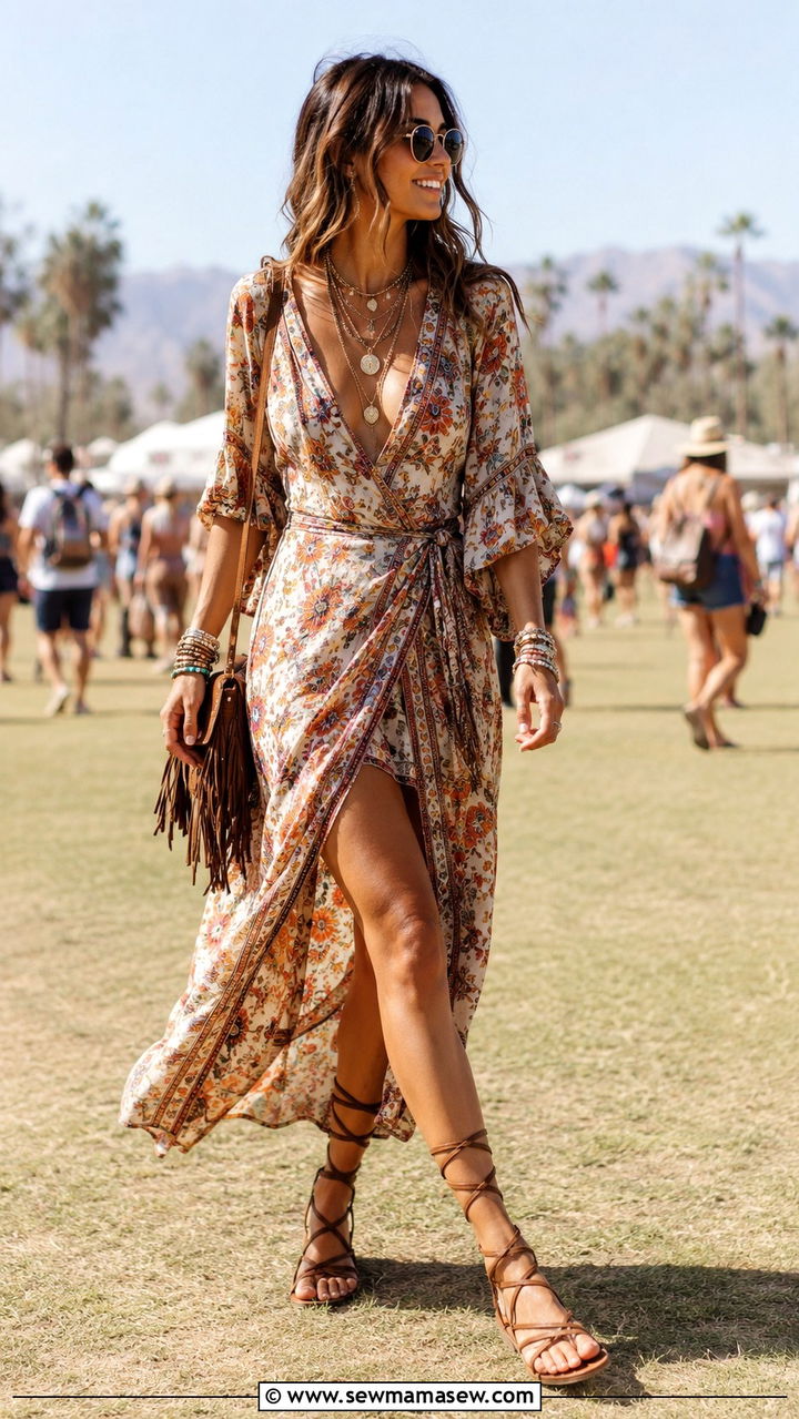 Boho Wrap Dress With Gladiator Sandals - 30 How to style a wrap dress
