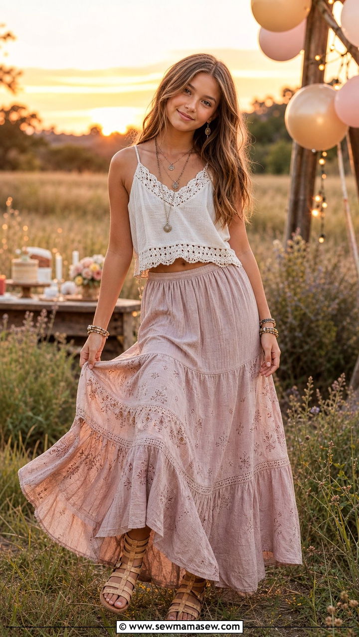 Boho chic birthday outfit for a tween girl - 35 Birthday outfit ideas for kids