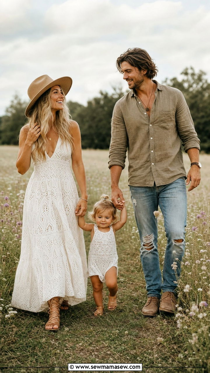 Boho family photo outfit with toddler - 25 Family photo outfit ideas with toddlers