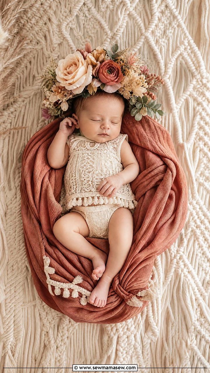 Boho lace dress newborn girl photoshoot - 25 Newborn photoshoot outfit ideas