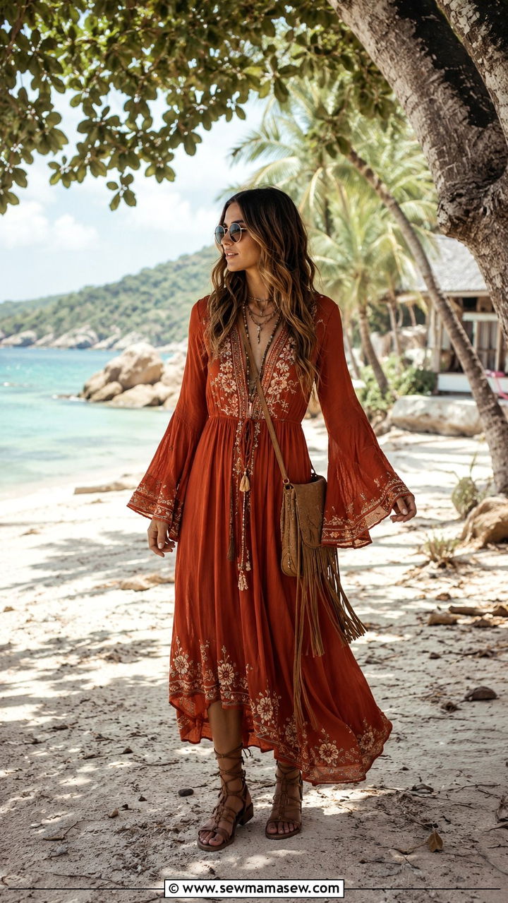 Boho maxi dress Koh Samui vacation look - 30 Koh Samui vacation outfit ideas