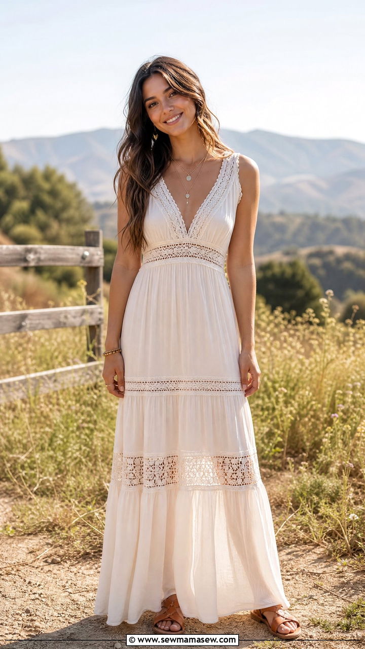 Boho maxi dress with flat sandals - 35 graduation outfit ideas for women