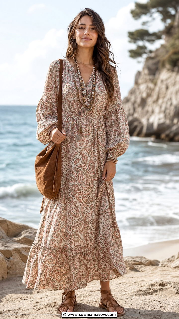 Boho maxi dress with gladiator sandals - 30 summer outfits for modest women
