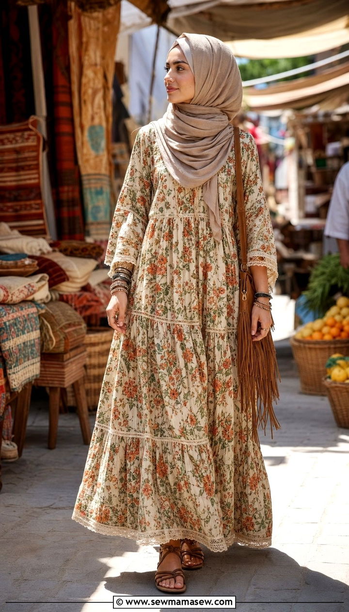 Boho maxi dress with hijab summer - 25 summer outfits for hijab women