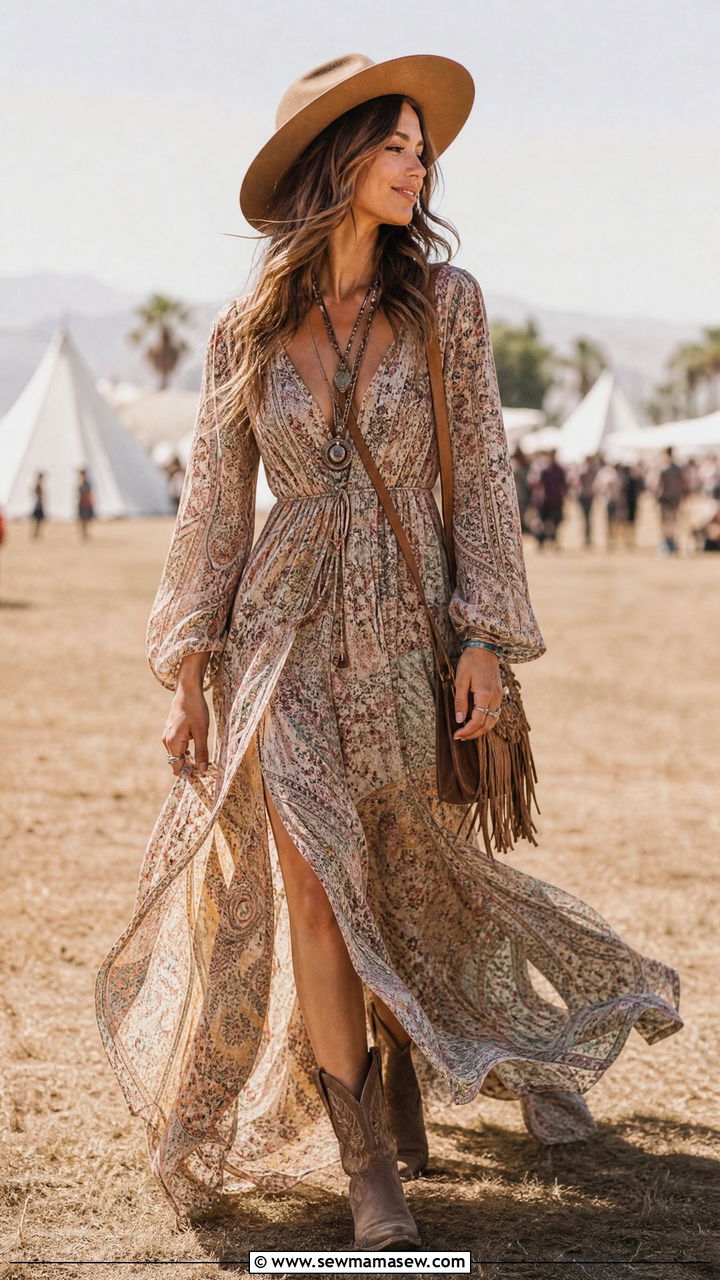 Boho maxi dress with western boots outfit - 35 maxi dress outfits aesthetic