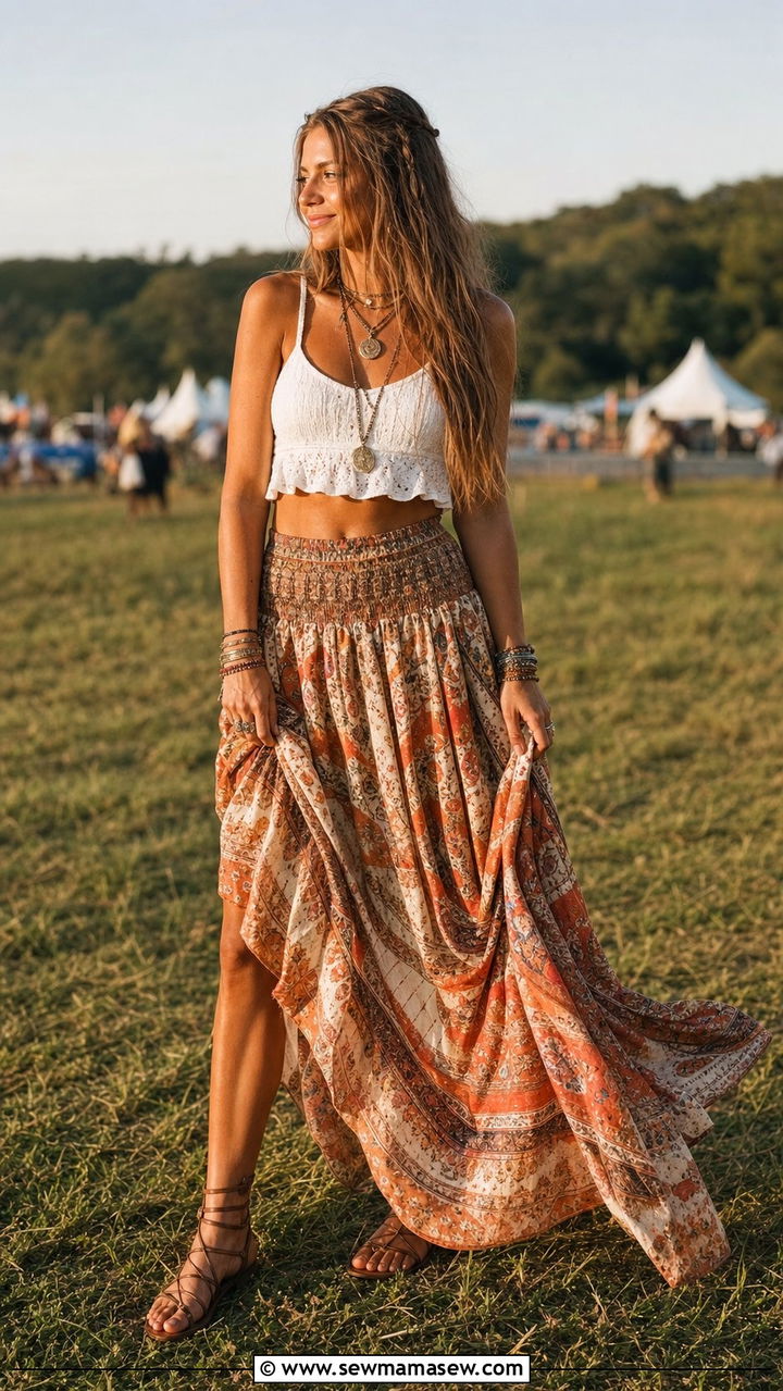 Boho maxi skirt and crop top outfit - 25 spring to summer outfits inspo