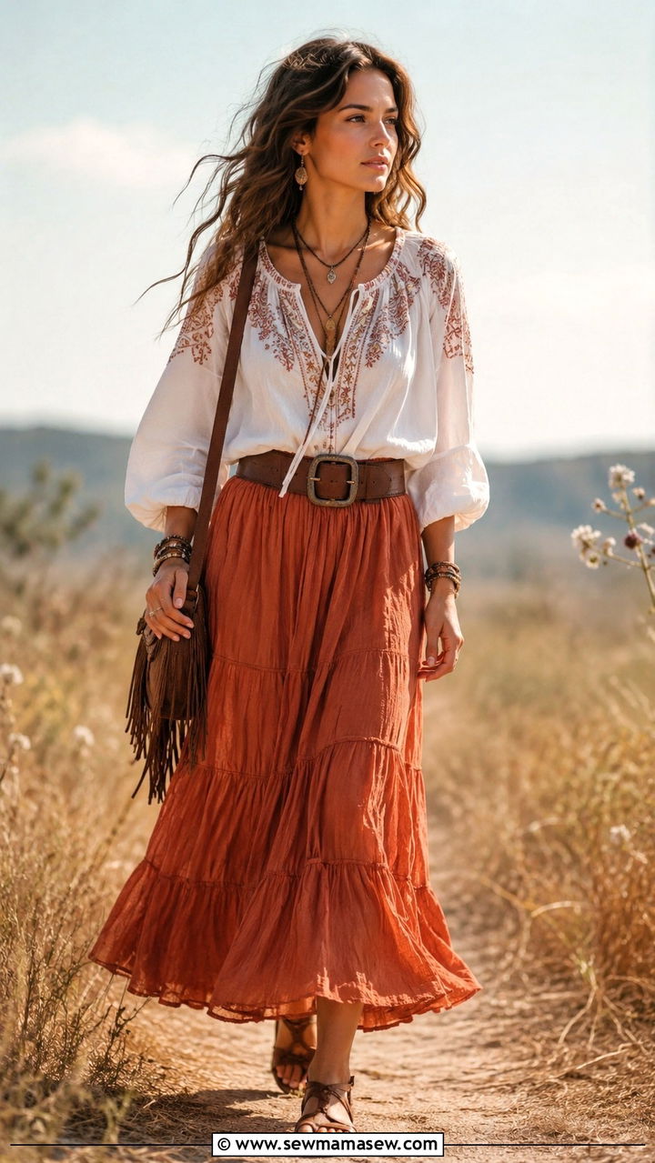 Boho maxi skirt and peasant blouse outfit - 30 spring to summer outfits aesthetic