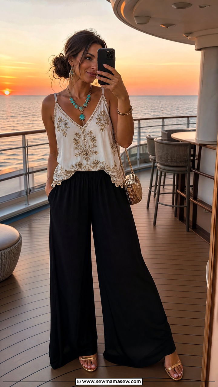 Boho tank top and palazzo pants - 25 Celebrity cruise outfit ideas