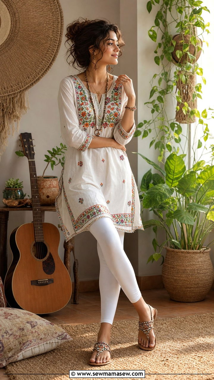 Boho tunic and leggings outfit - 25 Summer at home outfit ideas