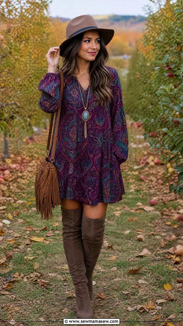 Boho tunic dress with over the knee boots - 30 Boho outfit ideas petite