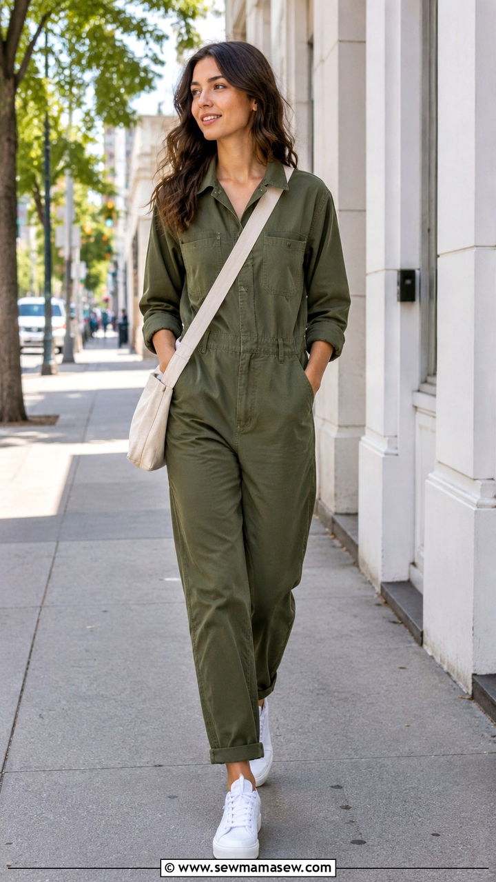 Boiler Jumpsuit With White Sneakers - 30 sneaker outfits