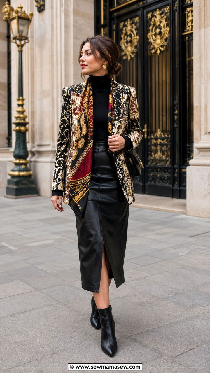 Bold Blazer With Turtleneck And Leather Skirt - 25 maximalist outfits to copy
