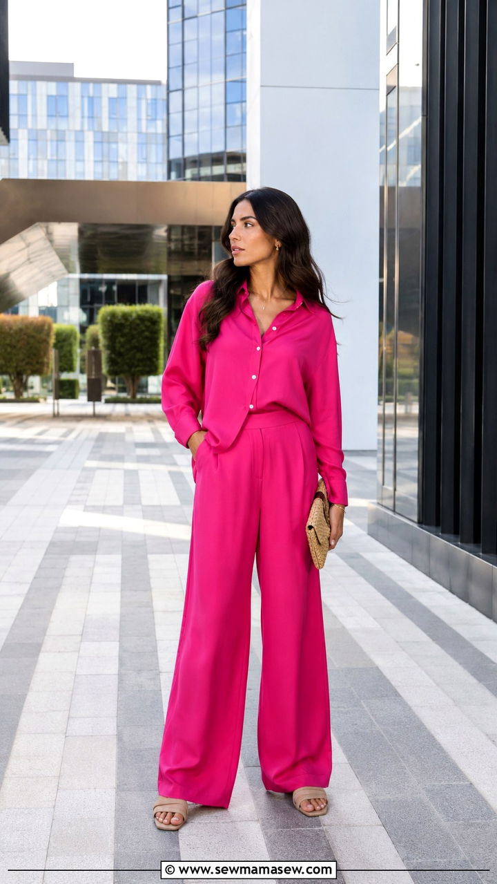 Bold Color Co Ord Set With Minimal Jewelry - 30 Dubai vacation outfit ideas modest