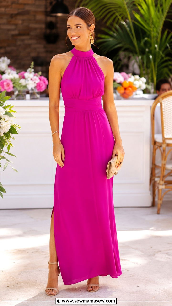 Bold Color Maxi Dress with Neutral Heels Outfit - 30 Maxi dress with heels outfit ideas