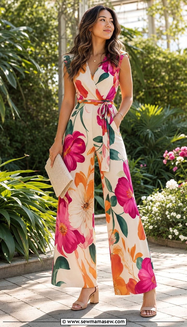 Bold Floral Wide Leg Jumpsuit Outfit - 25 spring colorful outfit ideas
