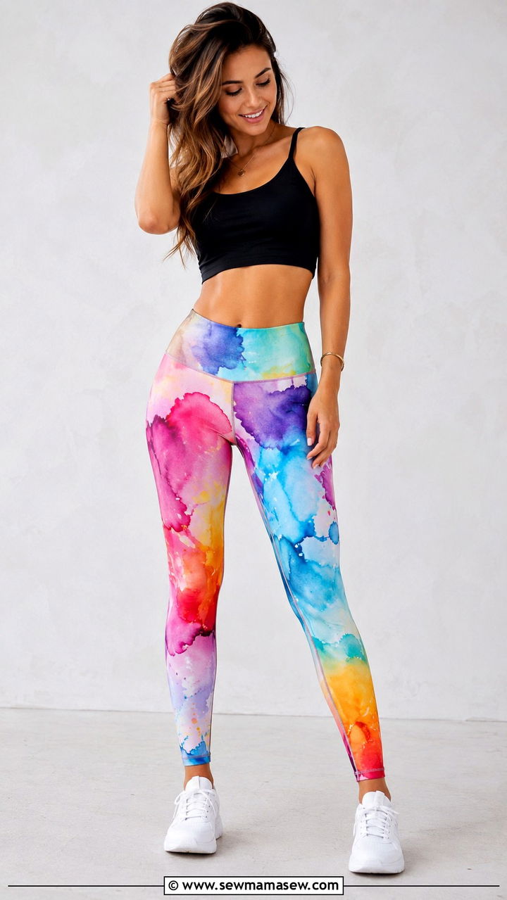 Bold Print Leggings With Solid Crop Top - 25 Yoga outfit ideas aesthetic