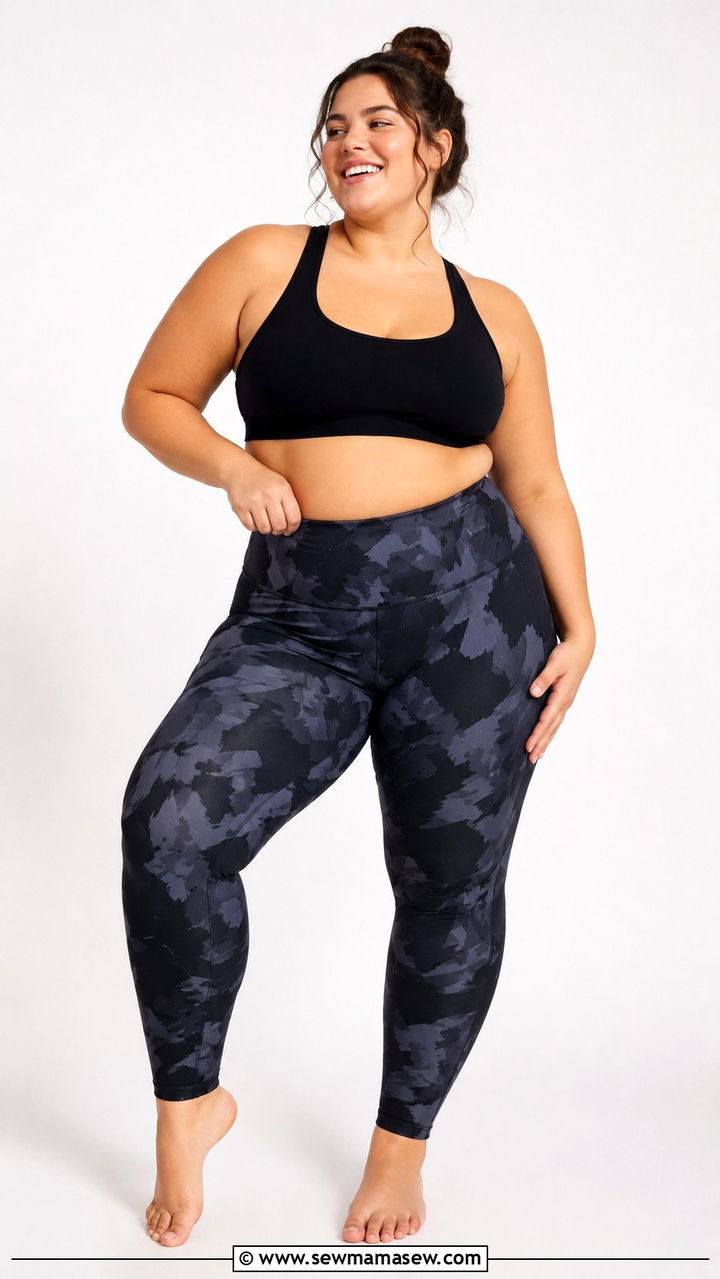 Bold Print Leggings With Solid Top - 30 Plus size pilates outfit ideas