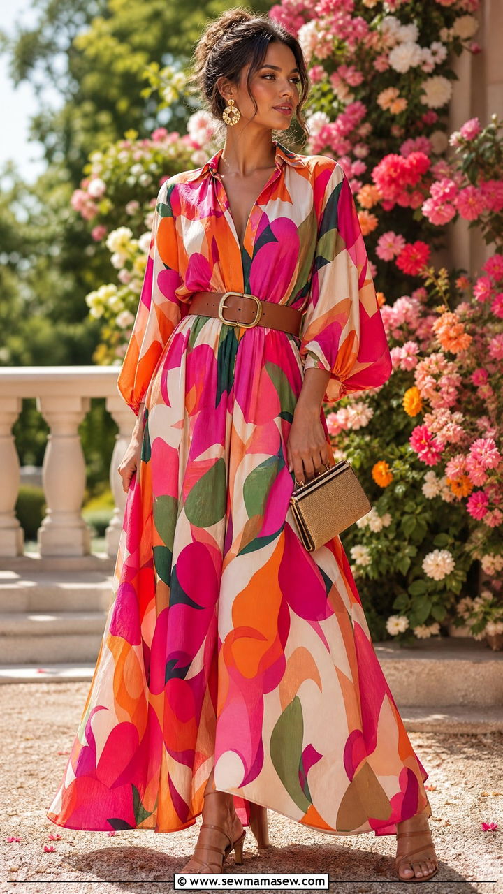 Bold Print Maxi Dress With Chunky Belt - 30 glamoratti outfits