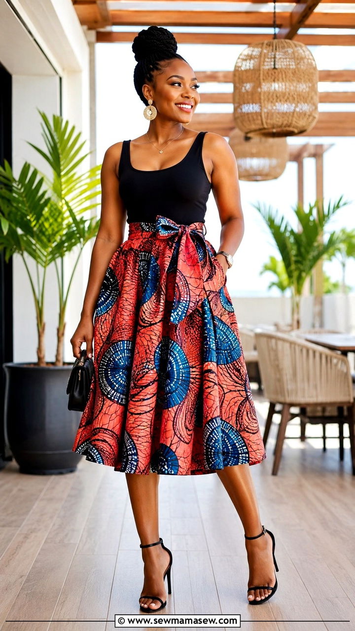 Bold Print Skirt and Solid Top Outfit - 25 Nairobi outfit ideas