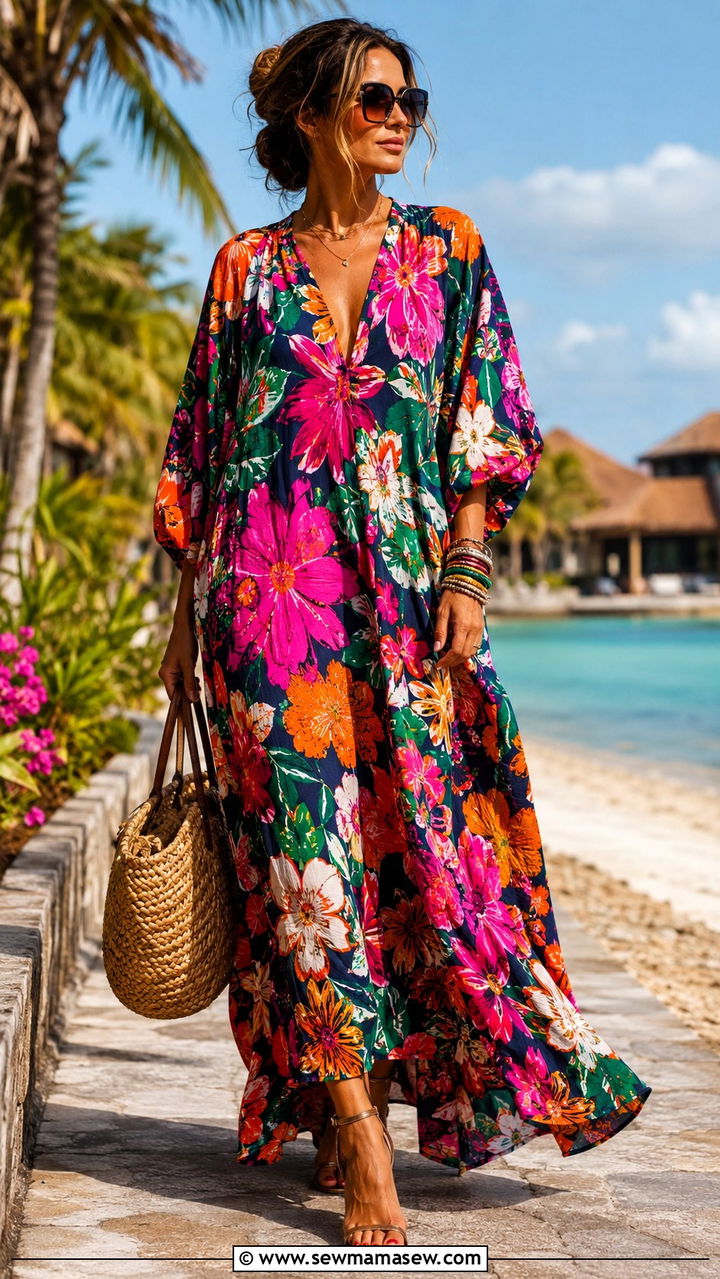 Bold Printed Maxi Dress With Strappy Sandals - 25 maximalist outfits to copy