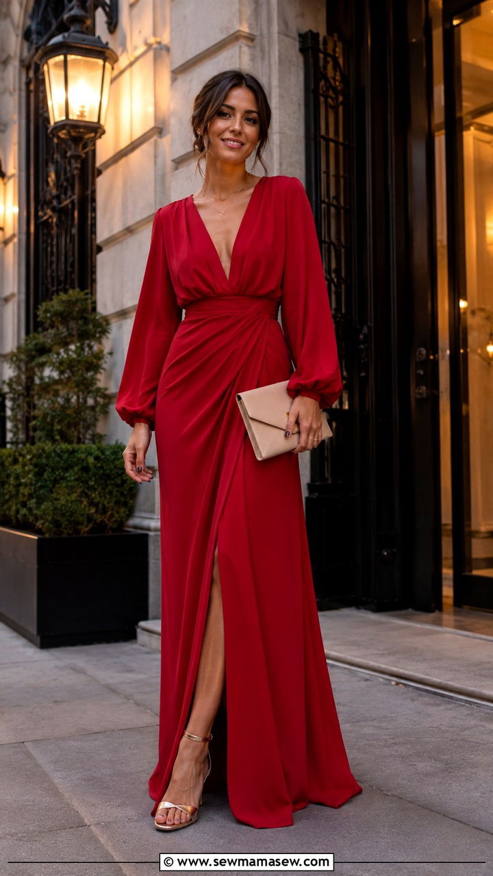 Bold Red Maxi Dress Wedding Guest Outfit - 25 Wedding guest outfit ideas pinterest