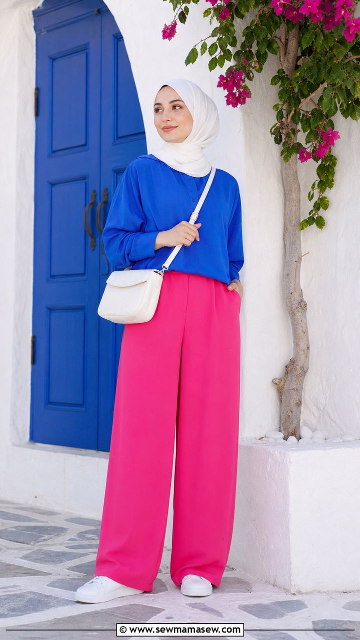 Bold color block hijab outfit summer - 25 summer outfits for hijab women