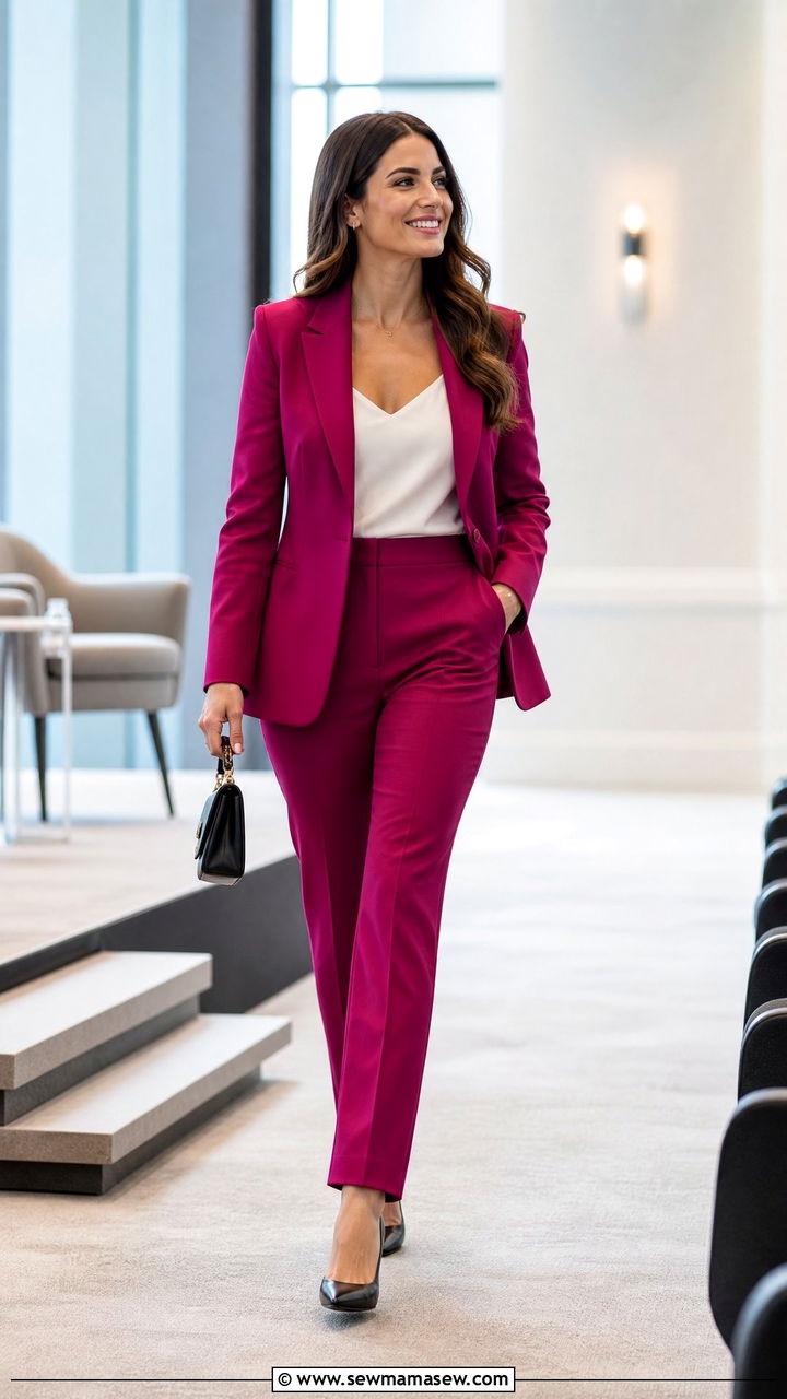 Bold color power suit with minimalist heels - 35 Marketing conference outfit ideas
