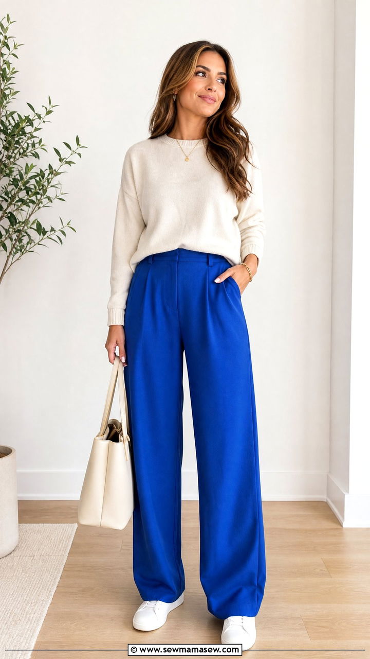 Bold colored wide leg trousers and neutral top - 25 High school teacher outfit ideas