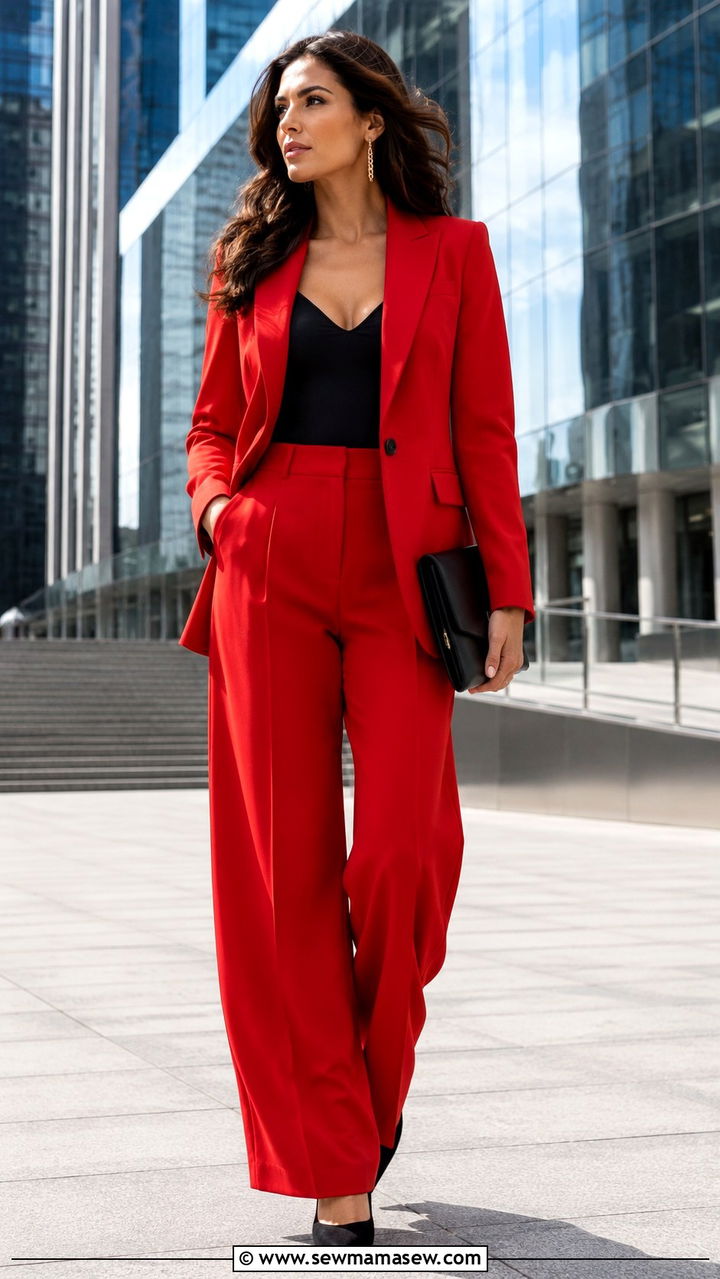 Bold red power suit matching set - 30 how to style matching set outfits