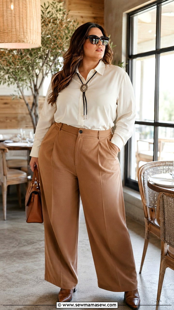 Bolo Tie With Tailored Trousers - 25 Western outfit ideas plus size